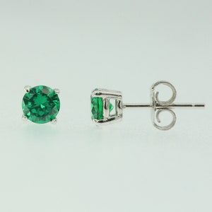 Sterling Silver 925 Birthstone Stud Earrings Round Cut CZ Womens Babys Girls Men image 6