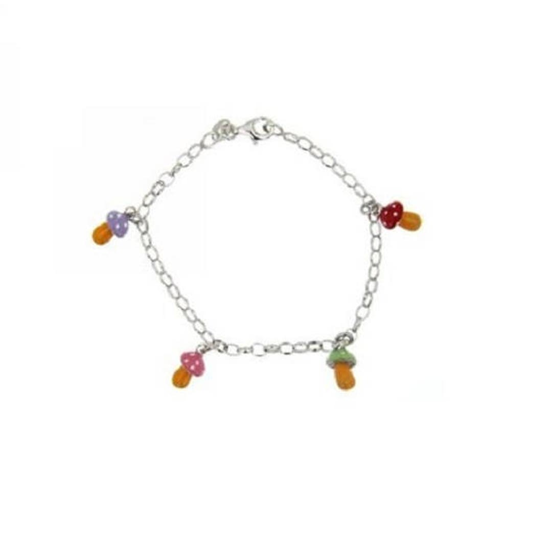 Sterling Silver Baby Charm Bracelet Mushroom Enamel Charms Etsy