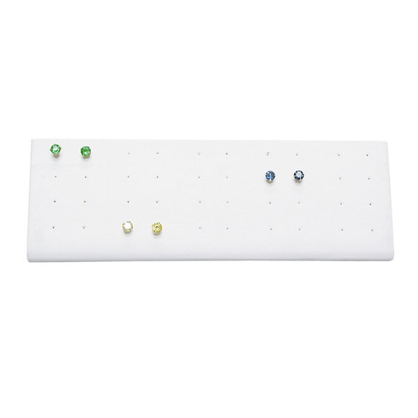 White Faux Leather 20 Pair Stud Earring Jewelry Display Holder Showcase Stand