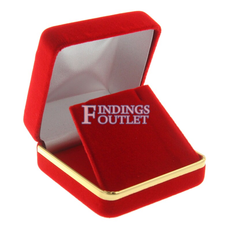 Red Velvet Charm Pendant Earring Box Display Jewelry Gift Box Gold Trim Style