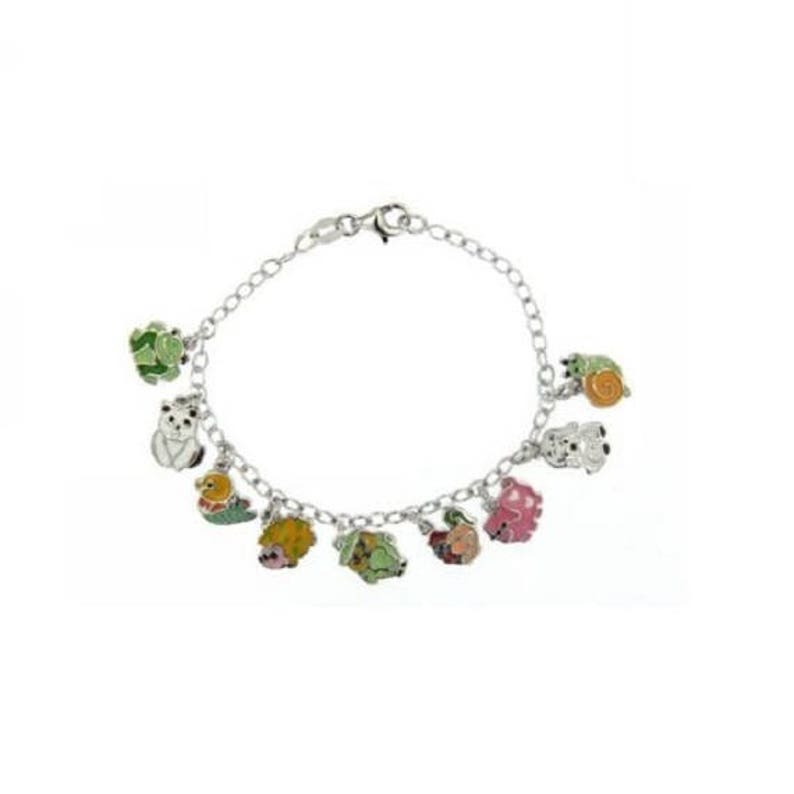 Sterling Silver Baby Charm Bracelet Mixed Enamel Charms Dangle Etsy