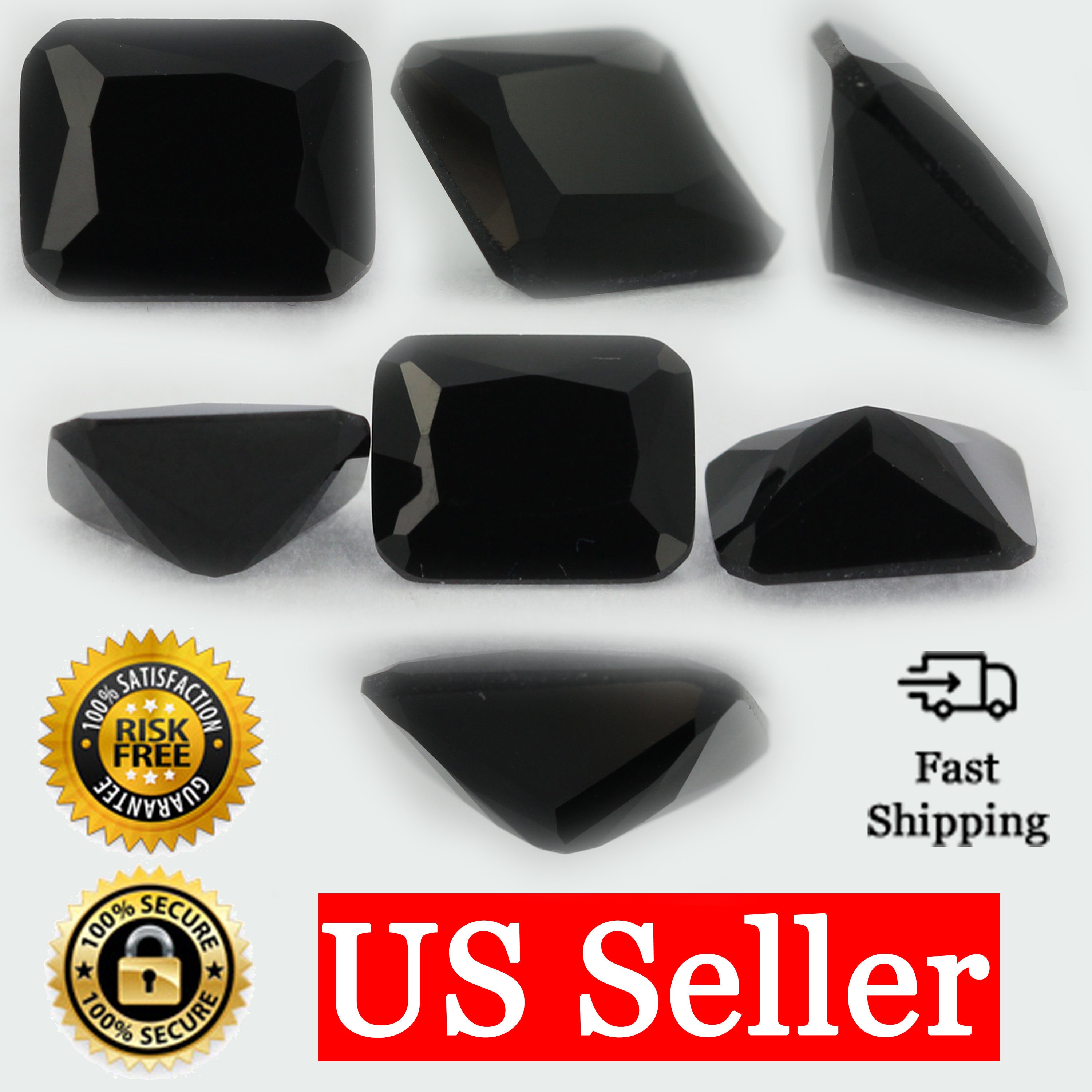 Loose Emerald Cut Black Onyx CZ Gemstone Faceted Cubic Zirconia - Findings  Outlet