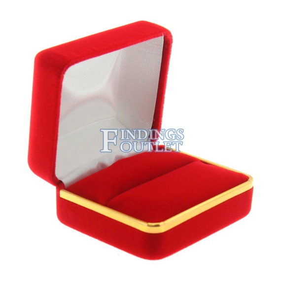 Red Flocked Velvet Double Ring Box Engagement jewelry Organizer Display M39 