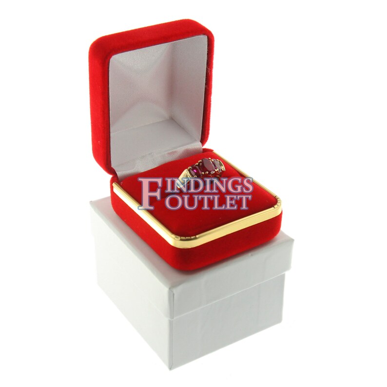 Red Velvet Engagement Ring Box Display Jewelry Gift Boxes Gold Trim 1 Dozen