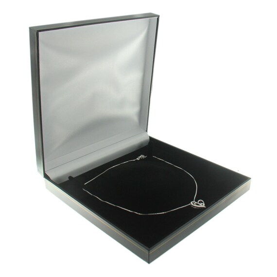 Black Faux Leather Chain Necklace Box Display Jewelry… - Gem