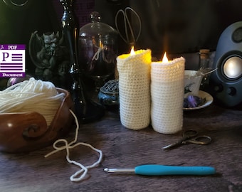 Everlasting Pillar Candle Crochet Pattern Only - Witch Aesthetic - Dark Academia - Easy Crochet Halloween Decor - Witchcore - Shelf Decor