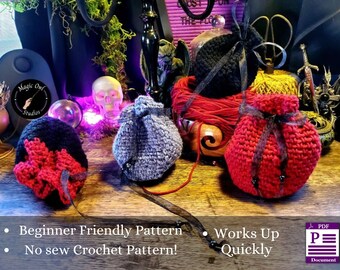 The Crochet Collection Pouch Pattern Only - Witch Aesthetic - Easy Crochet Halloween Decor - Witchcore - Cosplay Draw String Bag - Medieval