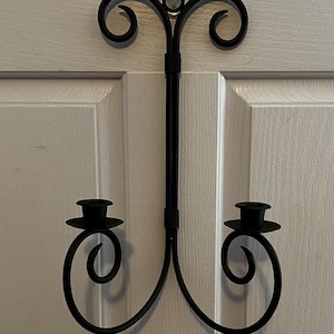 Wrought Iron Candleholder Vintage Black Double Wall Sconce Candelabra Halloween Decor