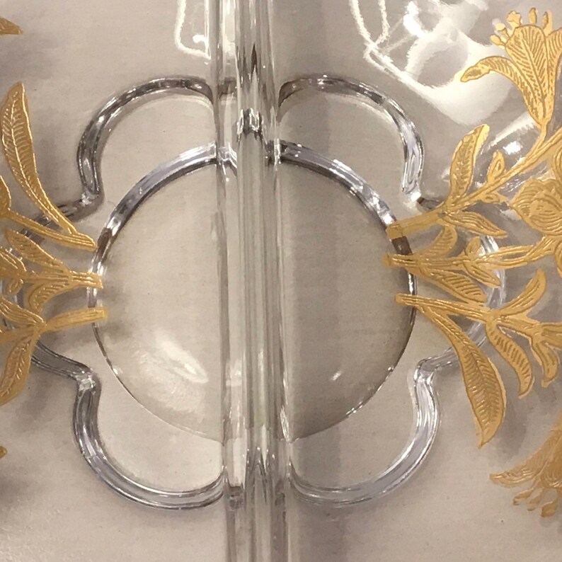 Duncan Miller CANTERBURY Bowl GOLD OVERLAY Divided Dish with Lily Etch