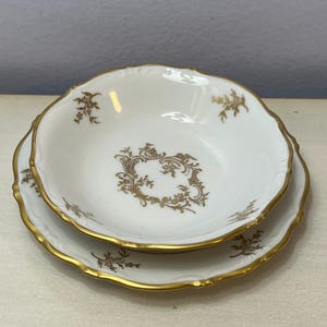 WINTERLING Dessert Bowl and Plate Embossed White Porcelain with Gold Floral Scrolls - Bavaria West Germany