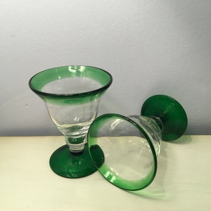 Emerald Green Blown Art Glass Water Goblet Wine Glass Vintage PAIR