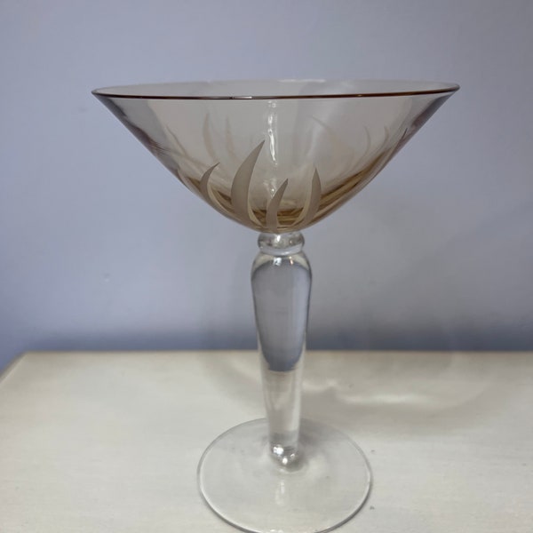 Amber Etched Crystal Blown Glass Martini Cocktail Goblet 16oz PALM TREE