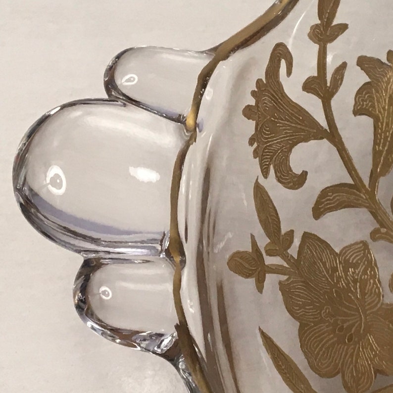 Duncan Miller CANTERBURY Bowl GOLD OVERLAY Divided Dish with Lily Etch