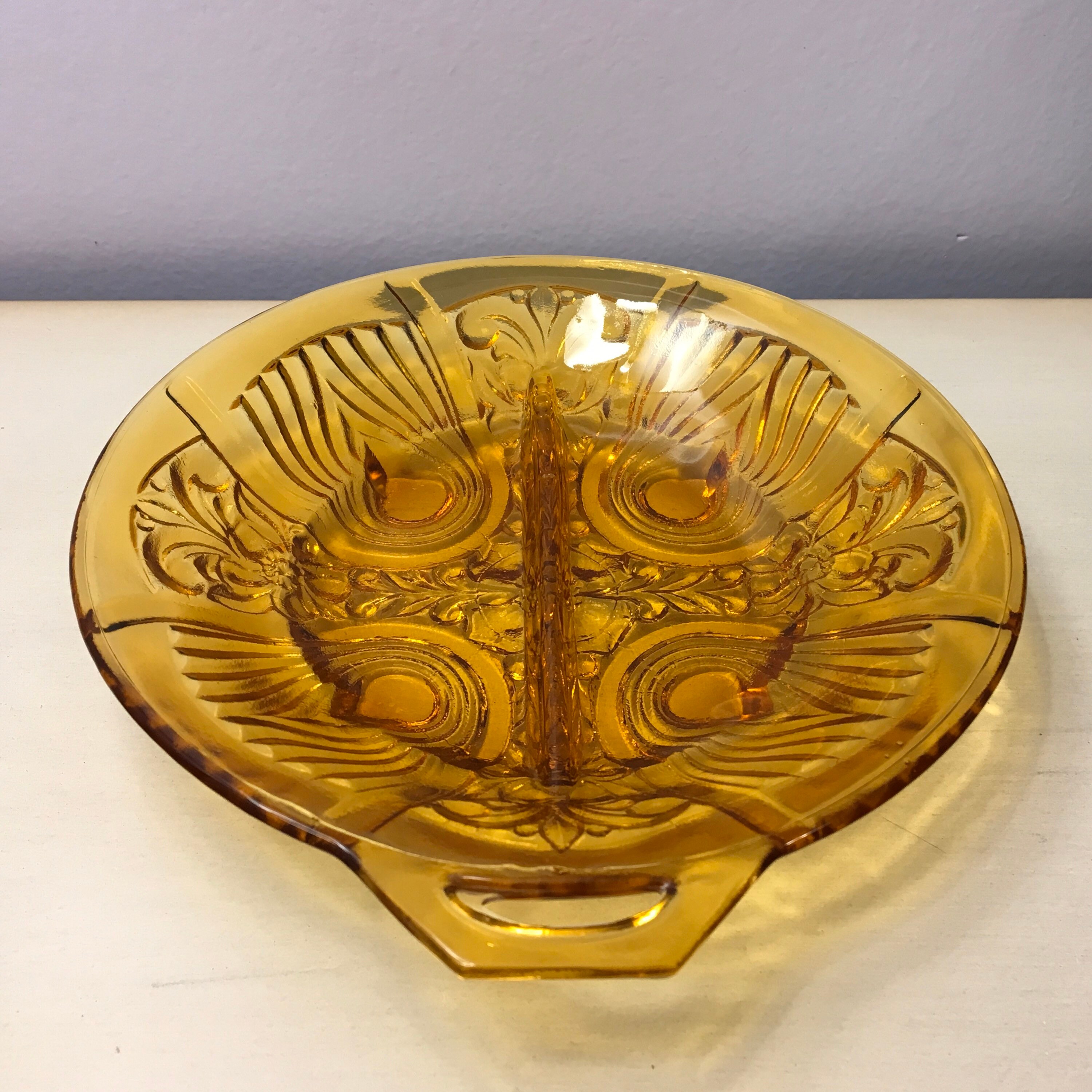KILLARNEY Relish Dish INDIANA GLASS Amber Embossed Divided Etsy
