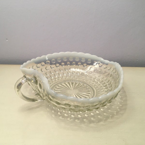 MOONSTONE Bowl Anchor Hocking Hobnail Strawberry Shaped Handled Heart Bowl Vintage Candy Dish