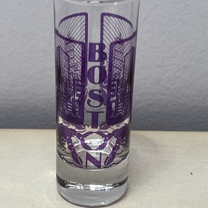 BOSTON Shot Glass Vintage Collectible Purple Outline of City Skyline with LOBSTERS