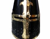 Medieval Crusader Helmet Templar Knight Helmet Black Finish Brass Design Liner