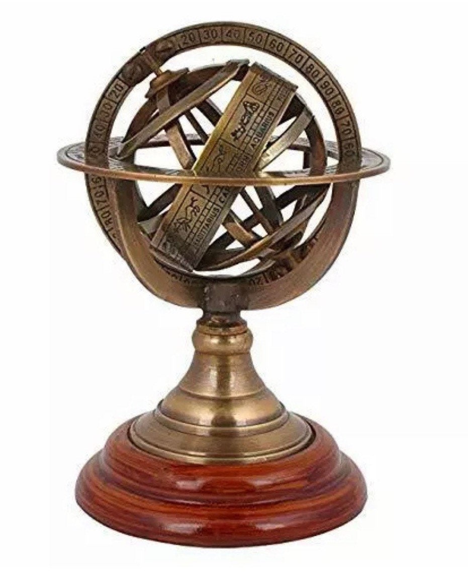 Antique Brass Engraved Armilary 12'' Tabletop Nautical Sphere World Armillary 