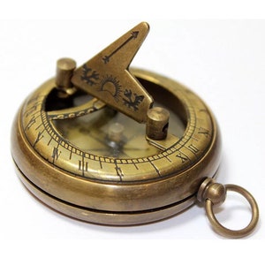 Beautiful pocket sundial compass- antique pocket sundial compass- locket sundial compass- pendant compass- Brass compass