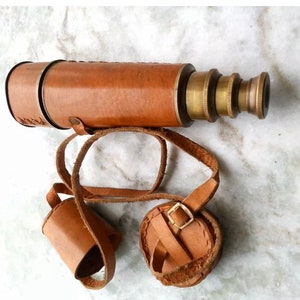 Brass Nautical Telescope Cap Belt Hand held Vintage Maritime Telescope spy Glass with Pure Leather Cover.