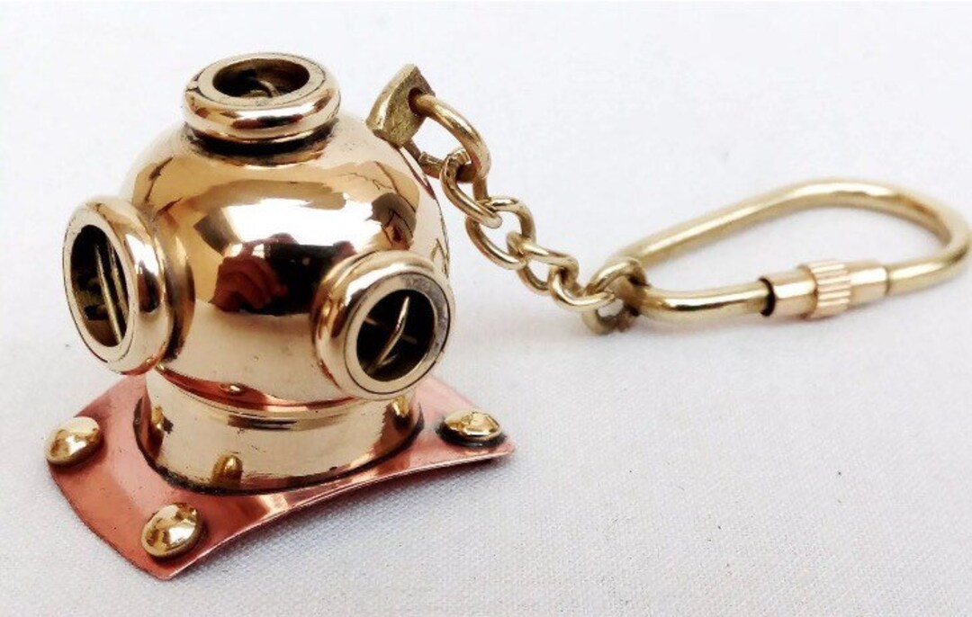 Brass Diving Helmet Keychain Vintage Martime Helmet Key Ring Etsy