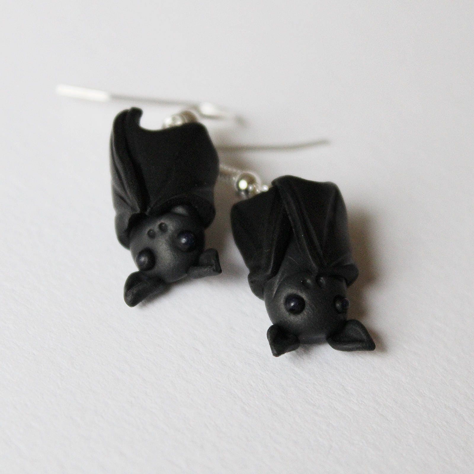 Bat Earrings Polymer Clay Earrings Hanging Bats Etsy
