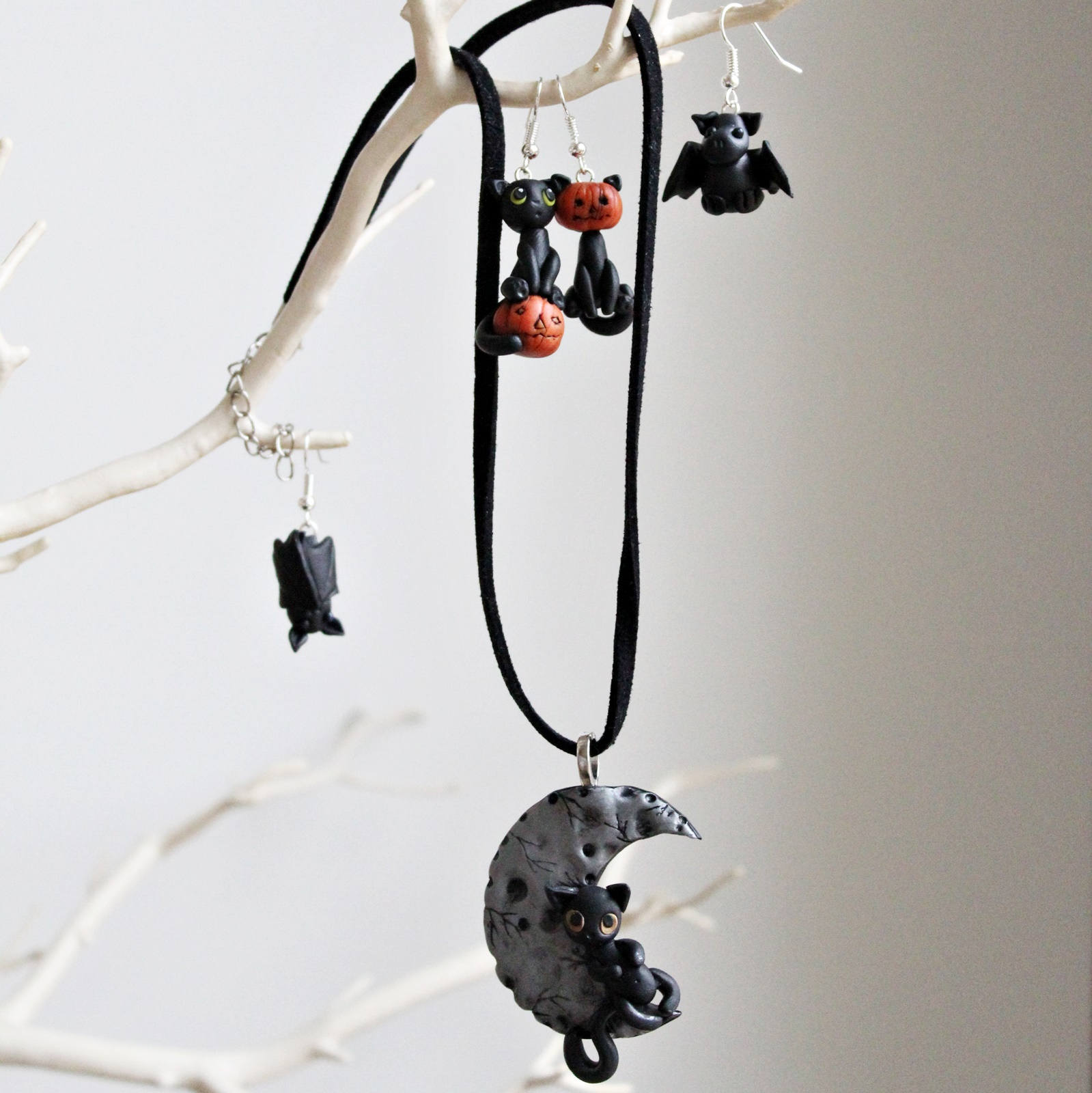 Bat Earrings Polymer Clay Earrings Hanging Bats Etsy