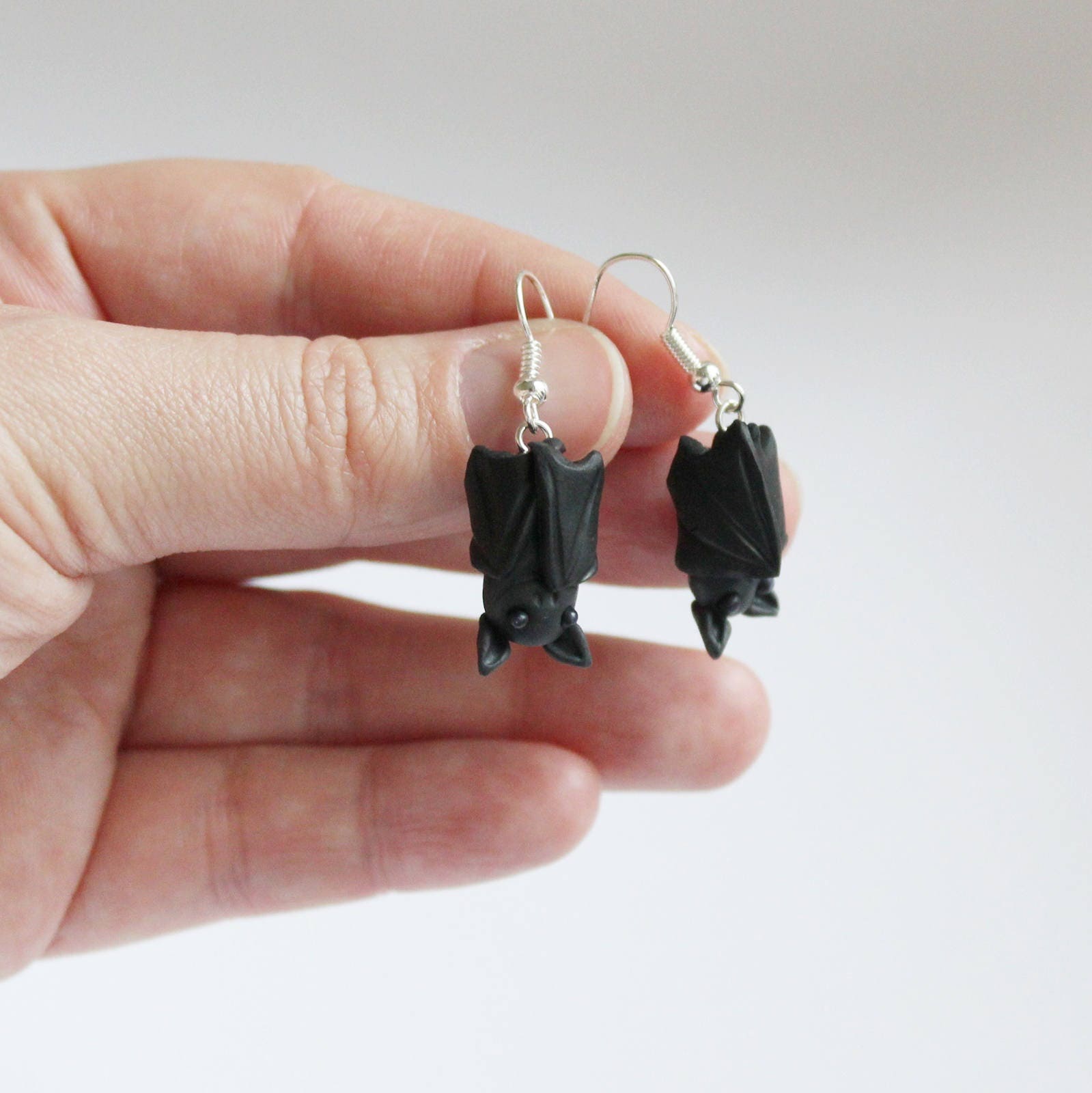 Bat Earrings Polymer Clay Earrings Hanging Bats Etsy