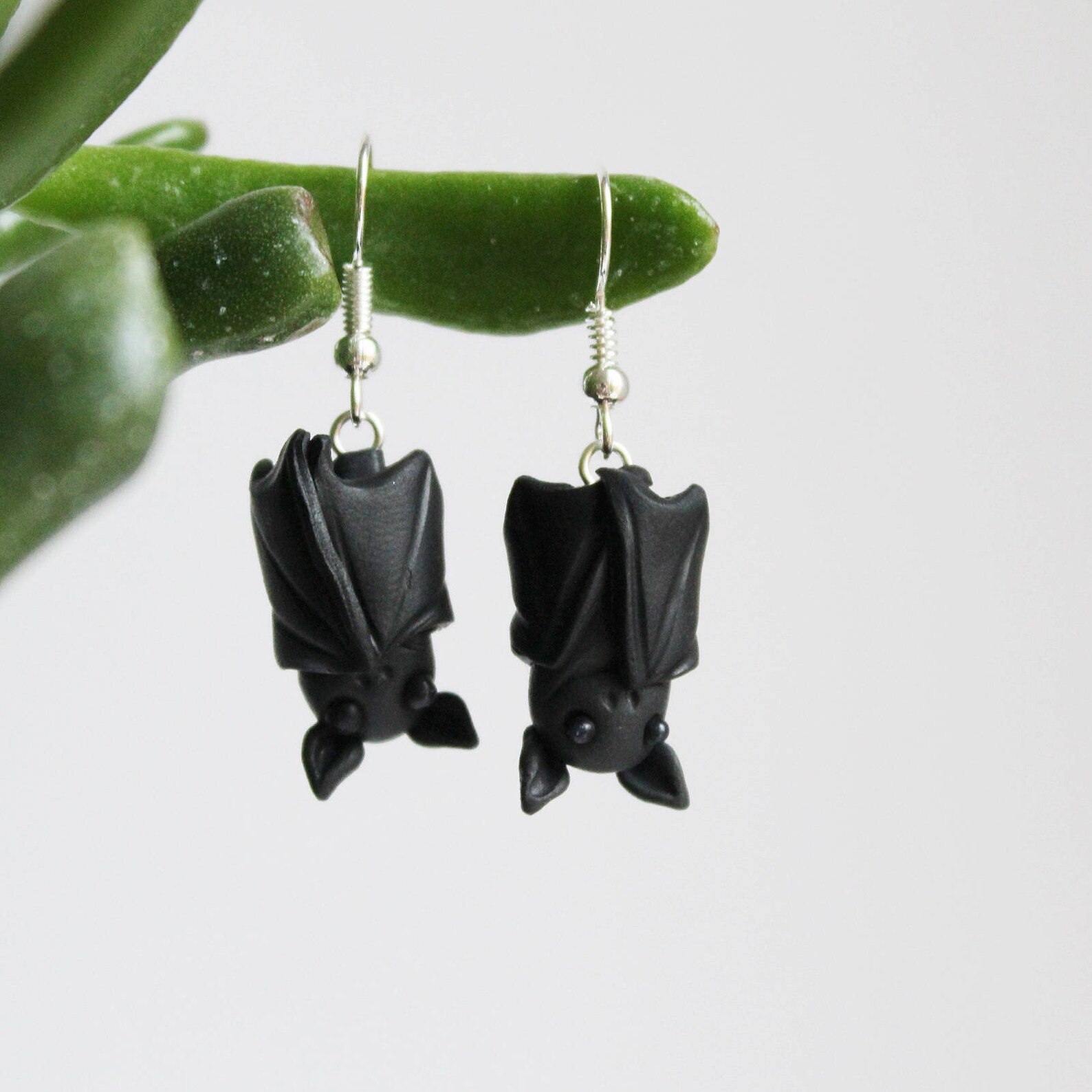 Bat Earrings Polymer Clay Earrings Hanging Bats Etsy