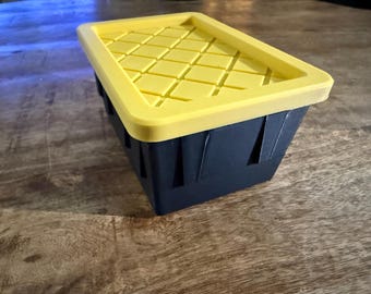 3D Printed Mini Storage Totes, Stackable Yellow & Black Bins, Office Supply Organizer