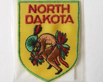 Vintage Travel Patch for the State of North Dakota Featuring a Native American Traditional Dancer - Voyager Originals Souvenir Patch