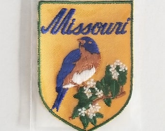 Vintage Missouri Travel Patch Featuring a Bluebird and Hawthorn - Voyager Originals Souvenir Patch