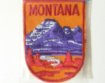 Vintage Travel Patch for the State of Montana Featuring a Mountain Scene - Voyager Originals Souvenir Patch