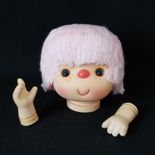 Angie Doll Head 4" & Hand Set - Plastic Doll Head with Pink Yarn Hair - Doll Craftin' No. 163-81 - Funny Decoration - Doll Head Crafts