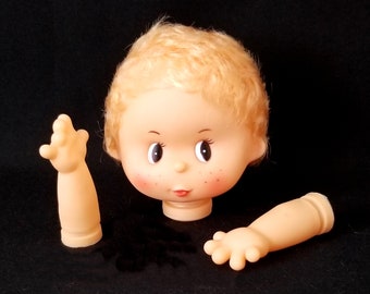 Girl Doll Head 5 1/2" & Hand Set - Plastic Doll Head with Blond Curly Nylon Hair - Doll Craftin' No. 161-90 - Doll Making - Funny Decoration