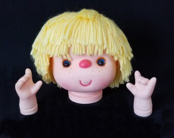 Angie Doll Head 4" & Hand Set - Plastic Doll Head with Yellow Yarn Hair - Doll Craftin' No. 163-79 - Funny Decoration - Doll Head Crafts