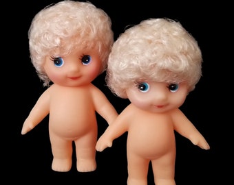 Impkins Dolls - Lot of 2 Impkins Plastic Dolls 4.5" & 3.5" Tall - Blonde Hair and Blue Eyes - Fibre Crafts - 1990s