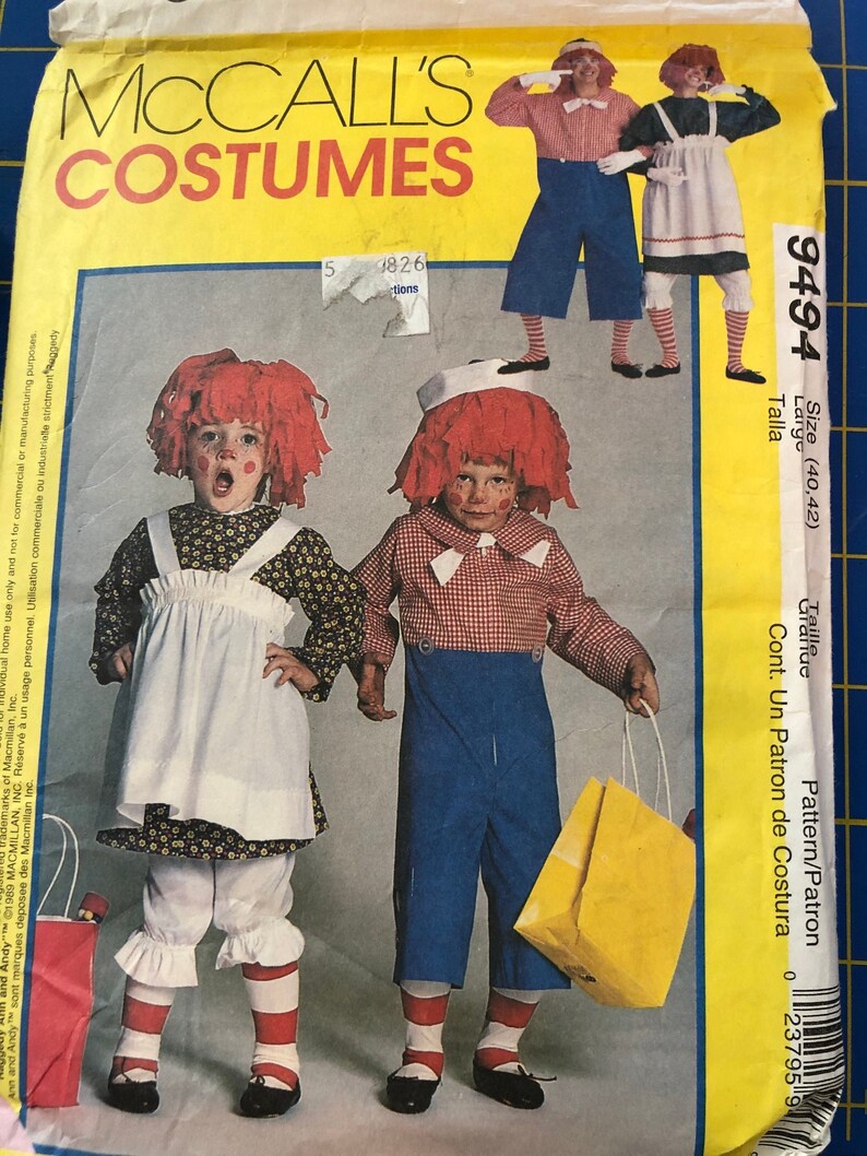 Mccall's Costume Pattern for Raggedy Ann and Andy Adult Size Large Etsy