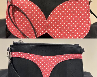 Cork Bikini Bag in Pink Polka Dots