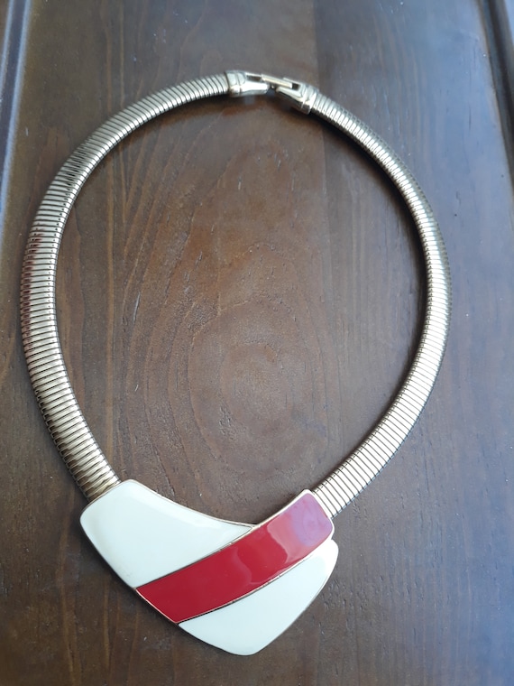 Trifari enamel bib necklace gold tone 80s 90s
