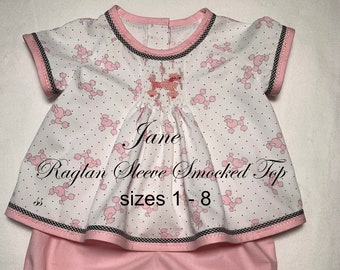 JANE - Raglan Sleeve Smocked Top PDF Pattern, sizes 1 - 8