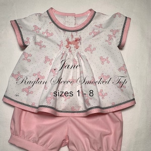 JANE - Raglan Sleeve Smocked Top PDF Pattern, sizes 1 - 8