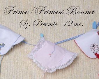 Prince/Princess PDF Bonnet Pattern, Preemie - 12 mo.