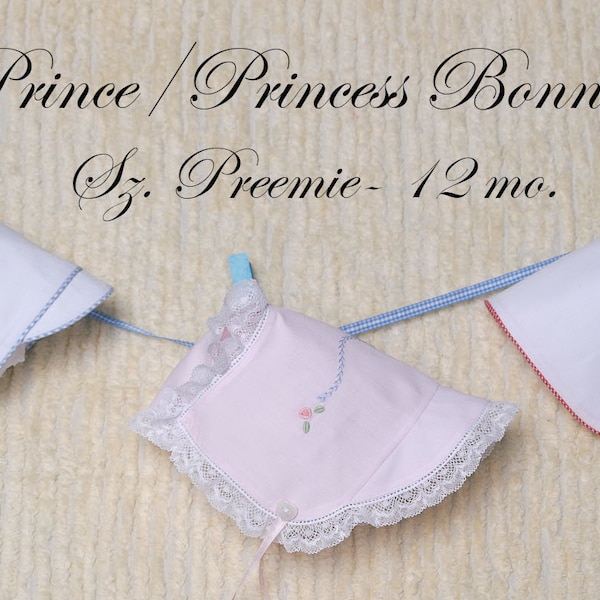 Prince/Princess PDF Bonnet Pattern, Preemie - 12 mo.