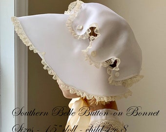 Southern Belle Button-on Bonnet PDF Pattern, size doll - girl's size 8