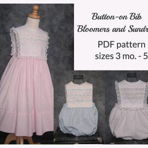 Button-on Bib Bloomers & Sundress PDF Pattern, 3 mo. - 5