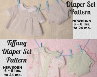 Tiffany/Thomas Diaper Set PDF Pattern - shirt, dress, daygown & diaper cover, sizes NB - 24 mo.