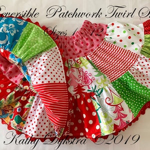 Reversible Patchwork Twirl Skirt PDF Pattern, Size 1 - 12