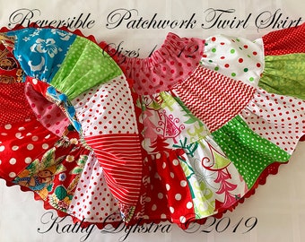Reversible Patchwork Twirl Skirt PDF Pattern, Size 1 - 12