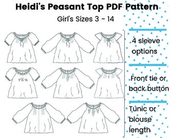 Heidi's Peasant Top PDF Pattern, sizes 3 - 14